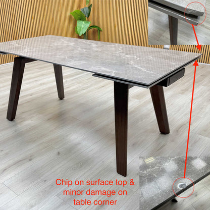 'Axton' Grey Marble Effect Sintered Stone Top Draw Leaf Extending Dining Table