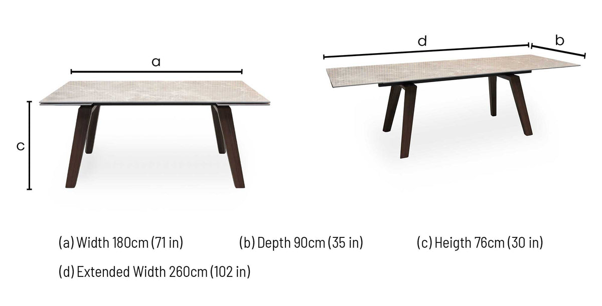 'Axton' Grey Marble Effect Sintered Stone Top Draw Leaf Extending Dining Table