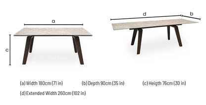 'Axton' Grey Marble Effect Sintered Stone Top Draw Leaf Extending Dining Table