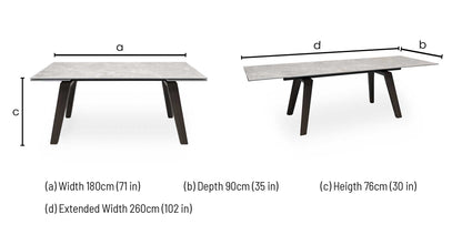 Axton Grey Marble Effect Sintered Stone Top Draw Leaf Extending Dining Table – view 7