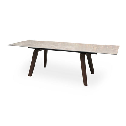 'Axton' Grey Marble Effect Sintered Stone Top Draw Leaf Extending Dining Table