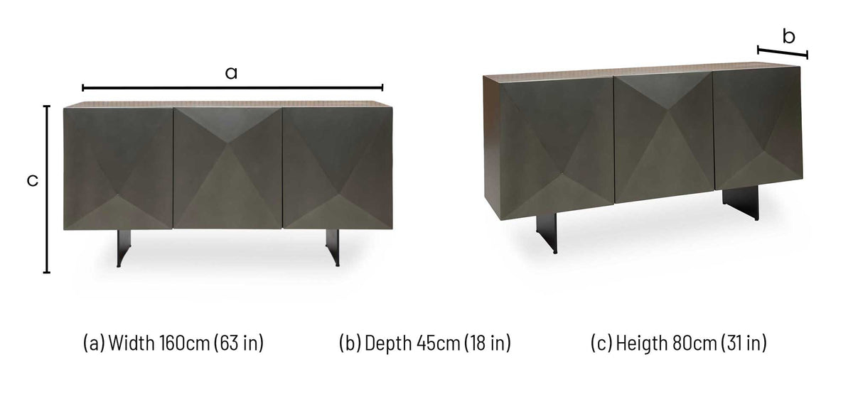 'Atlas' Grey Painted Finish 3 Door Sideboard