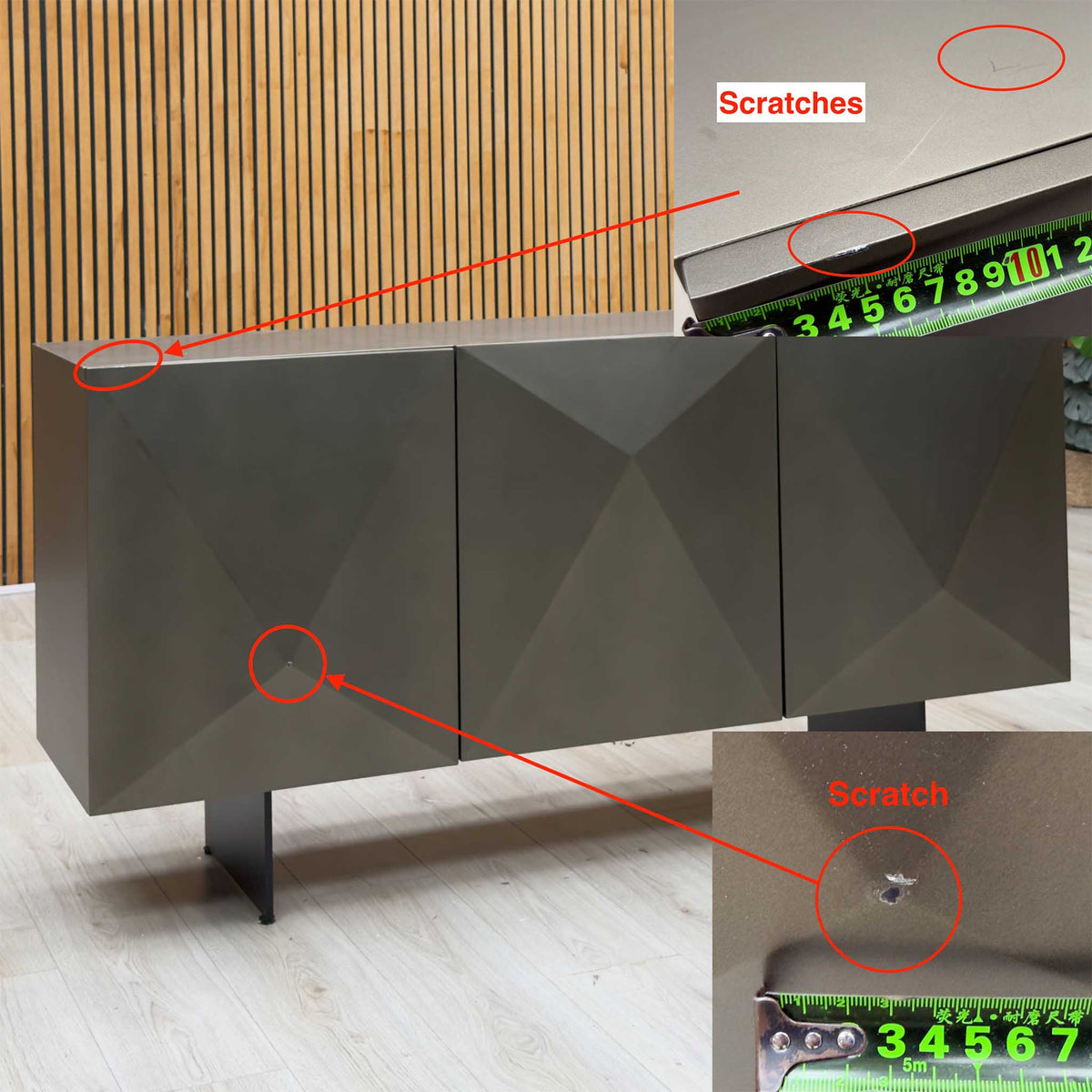 'Atlas' Grey Painted Finish 3 Door Sideboard