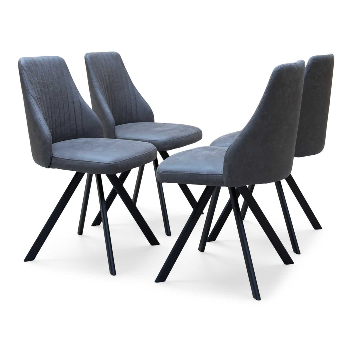 'Vida' Dark Grey Fabric Set of 4 Swivel Dining Chairs