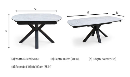 'Raul' Silver Ceramic Top 130cm Swivel Extending Dining Table
