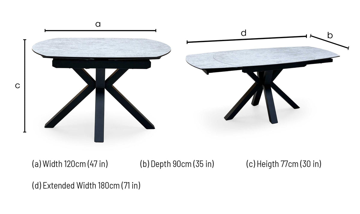 'Raul' Silver Ceramic Top 120cm Swivel Extending Dining Table