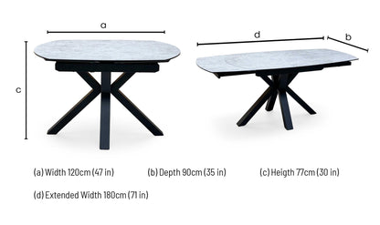 'Raul' Silver Ceramic Top 120cm Swivel Extending Dining Table