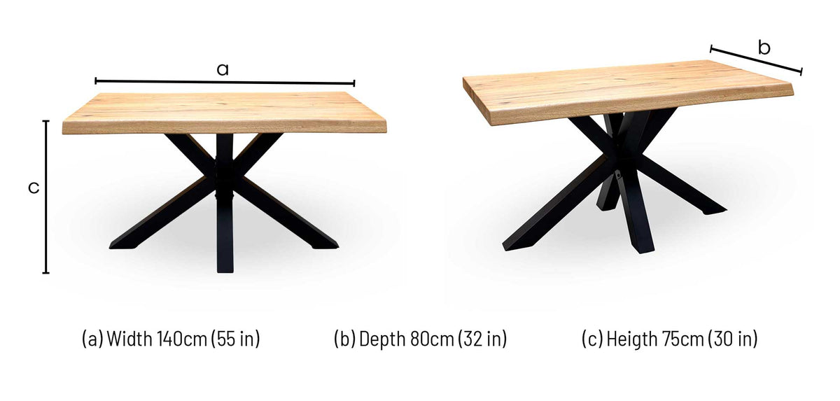 Bodahl 'Njord' 1 Oil Solid Oak Raw Edge 140cm Dining Table with Metal Star Base