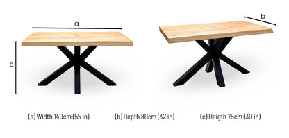 Bodahl 'Njord' 1 Oil Solid Oak Raw Edge 140cm Dining Table with Metal Star Base