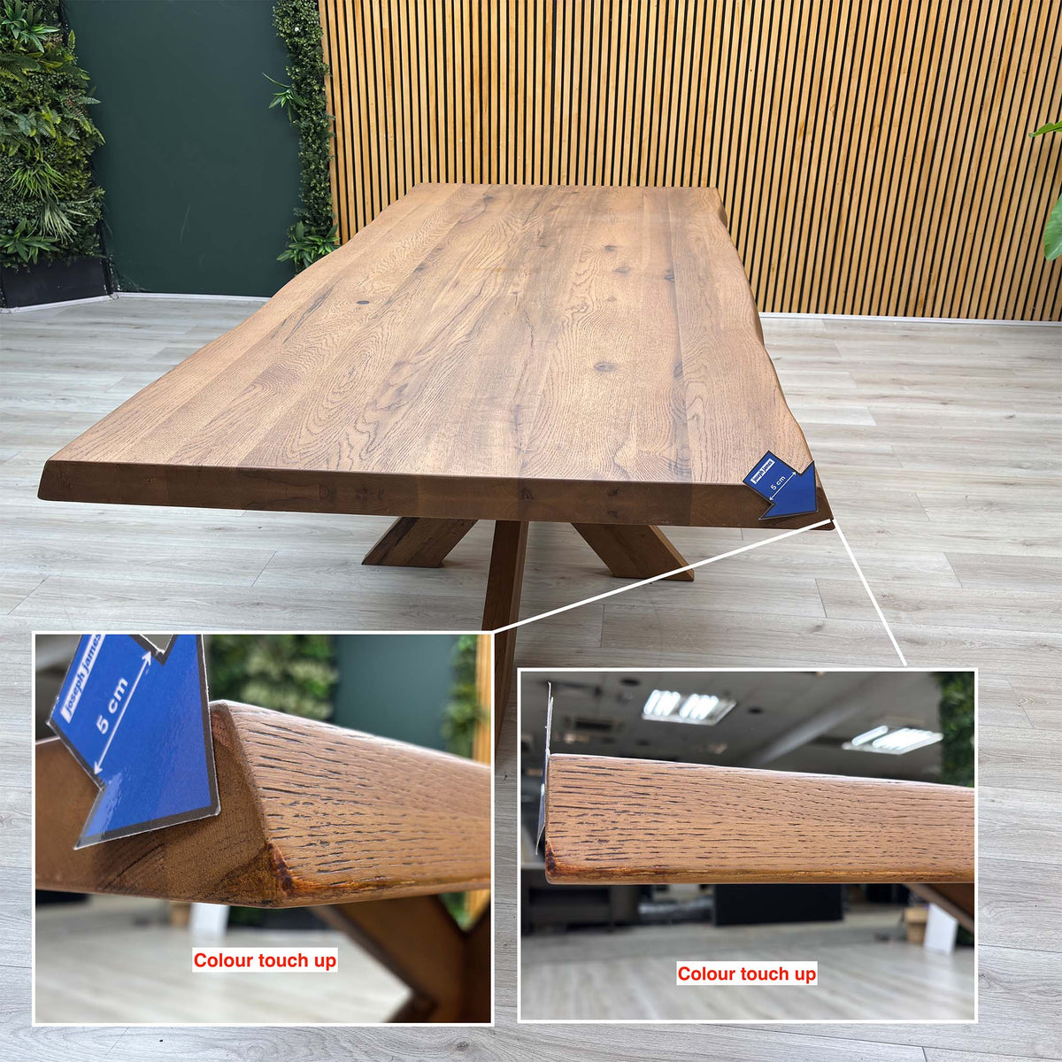 Bodahl ‘Njord’ 6 Old Bassano Solid Oak Raw Edge 240cm Dining Table with Wooden Star Base
