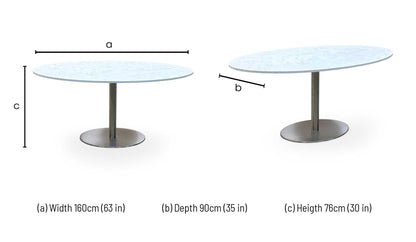 'Helsinki' Bianco Miami Quartz White Real Marble Top 160cm Oval Dining Table