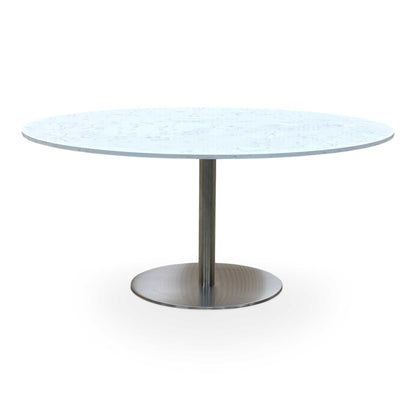 'Helsinki' Bianco Miami Quartz White Real Marble Top 160cm Oval Dining Table
