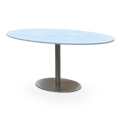 'Helsinki' Bianco Miami Quartz White Real Marble Top 160cm Oval Dining Table
