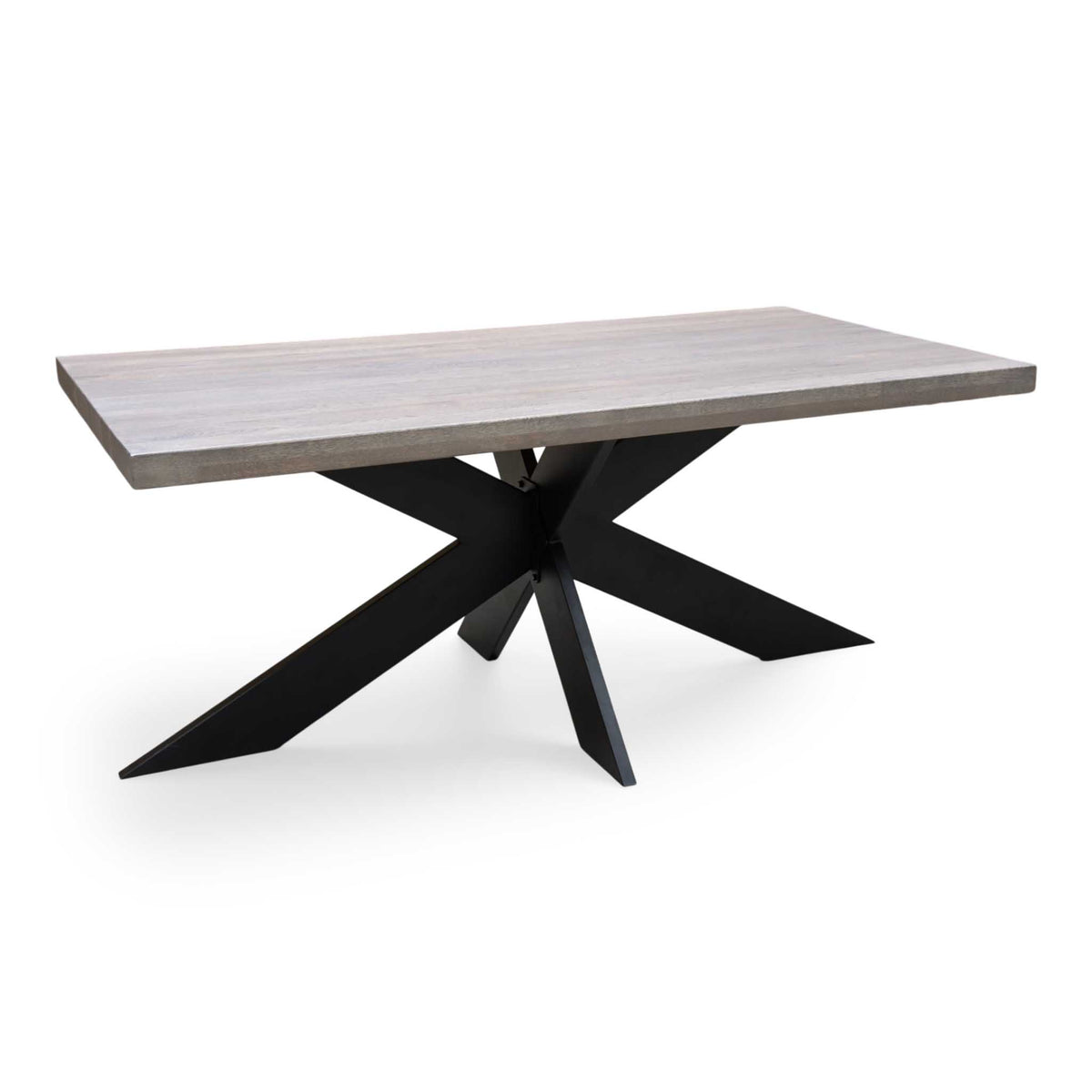 Bodahl ‘Hades’ 8 Vintage Grey Solid Oak Straight Top 180cm Dining Table with Metal Star Base