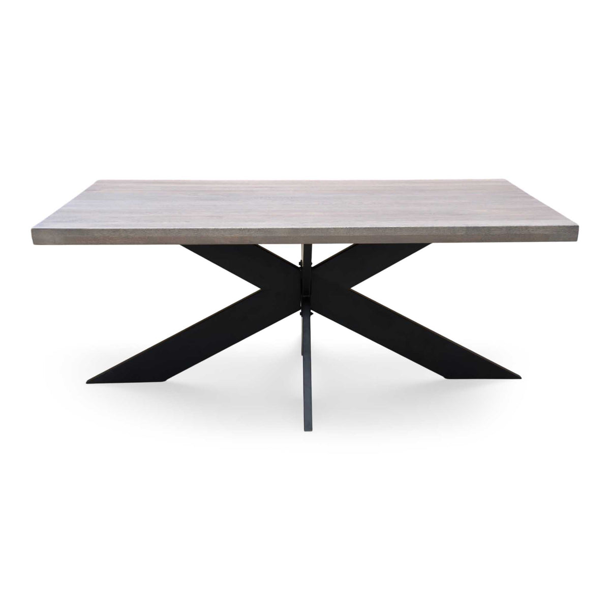 Bodahl ‘Hades’ 8 Vintage Grey Solid Oak Straight Top 180cm Dining Table with Metal Star Base