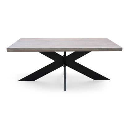 Bodahl ‘Hades’ 8 Vintage Grey Solid Oak Straight Top 180cm Dining Table with Metal Star Base