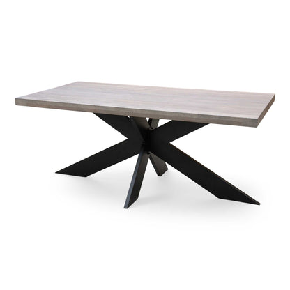 Bodahl ‘Hades’ 8 Vintage Grey Solid Oak Straight Top 180cm Dining Table with Metal Star Base