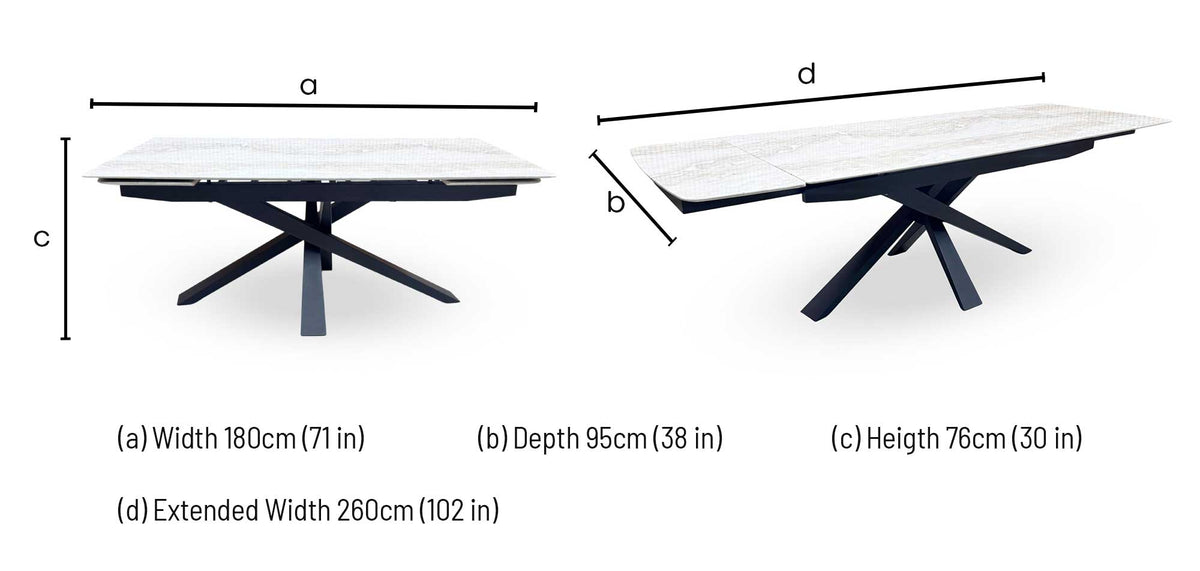 Germain extending dining table dimensions: width 180cm, depth 95cm, height 76cm, extended 260cm