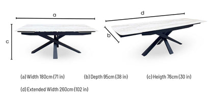 Germain extending dining table dimensions: width 180cm, depth 95cm, height 76cm, extended 260cm