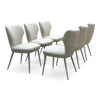 Elegante Ivory White Faux Leather Set of 6 Dining Chairs