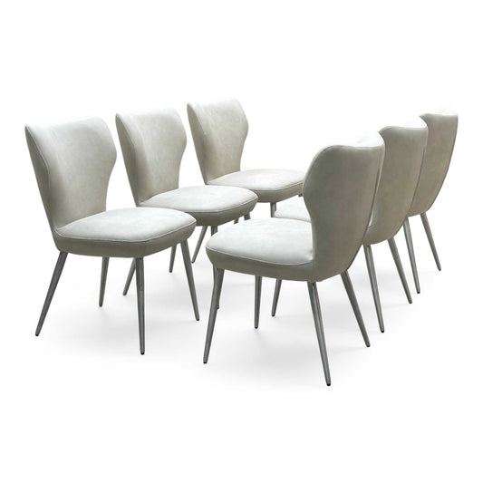 Elegante Ivory White Faux Leather Set of 6 Dining Chairs