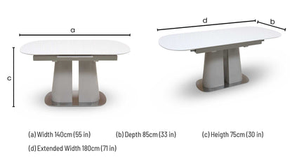 'Cashmere' 140cm Tempered Glass Pop-Up Extending Dining Table
