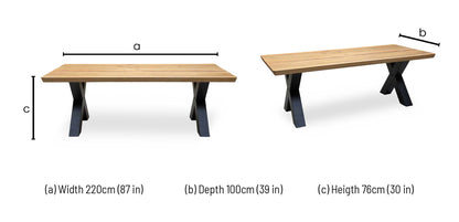 Bodahl 'Athena' 1 Oil Solid Oak Soft Edge 220cm Dining Table with X Leg