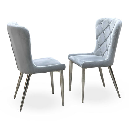 ‘Donnie’ Silver Fabric Set of 2 Button Back Dining Chairs