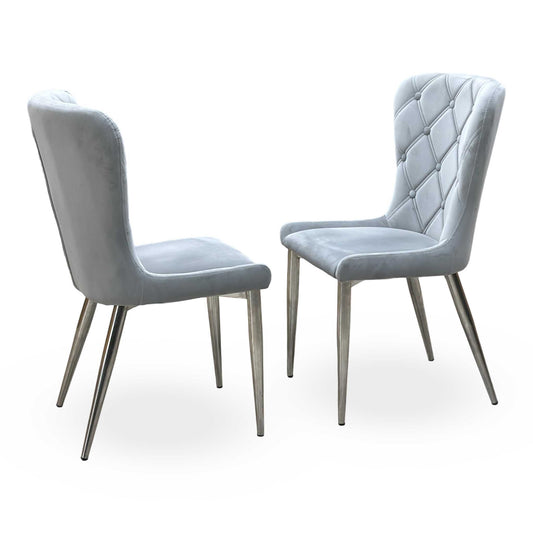 Donnie Silver Fabric Set of 2 Button Back Dining Chairs