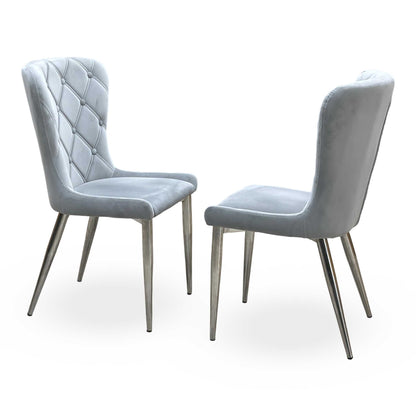 ‘Donnie’ Silver Fabric Set of 2 Button Back Dining Chairs