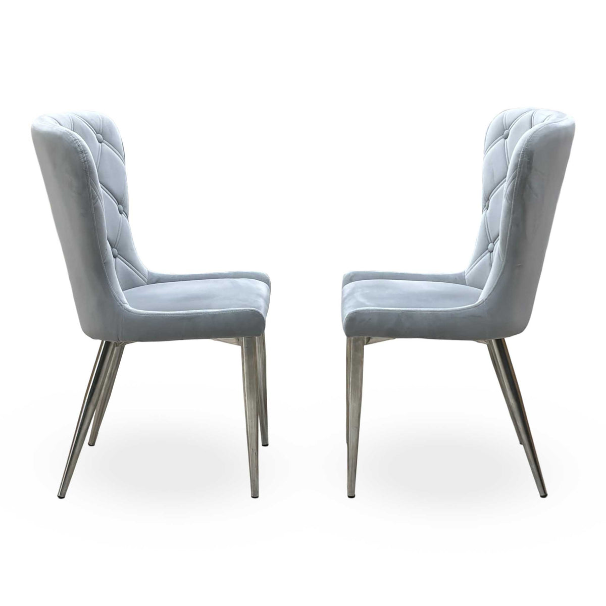 ‘Donnie’ Silver Fabric Set of 2 Button Back Dining Chairs