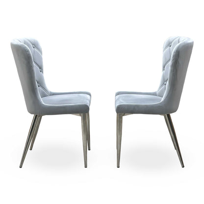 ‘Donnie’ Silver Fabric Set of 2 Button Back Dining Chairs