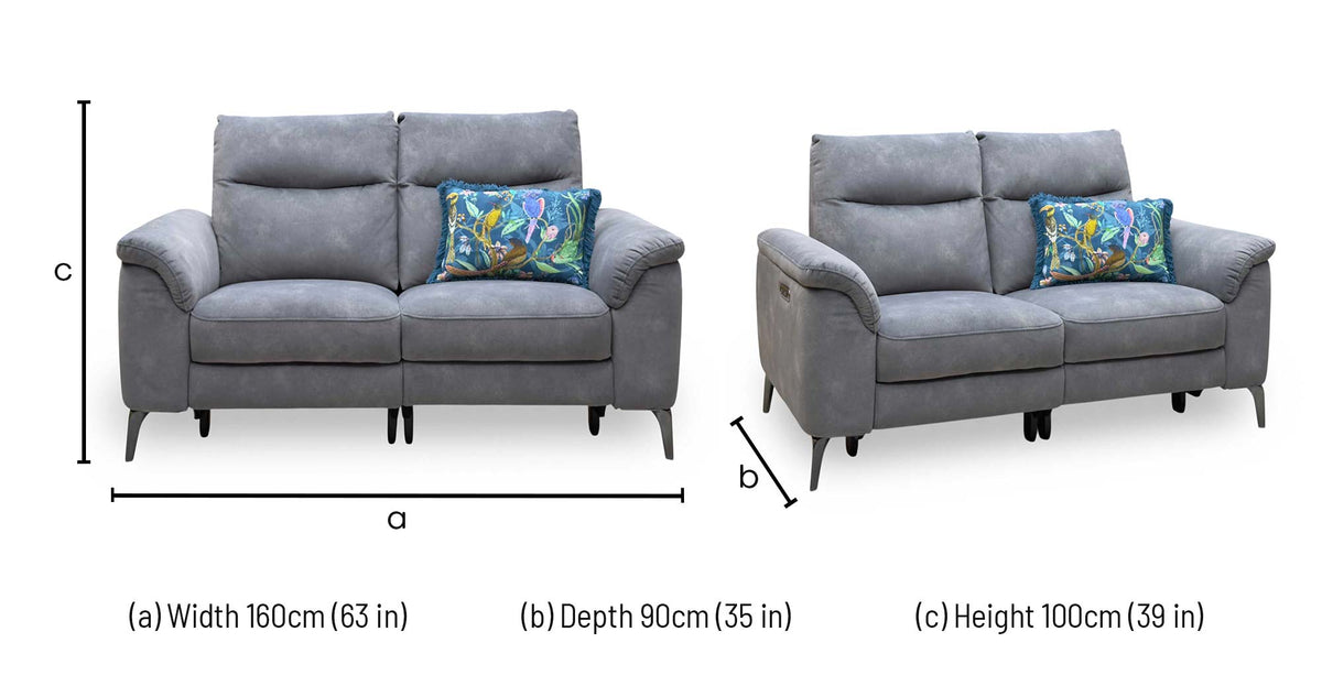 'Morgan' Dexter Mocha Grey 43504 Velvet Fabric 2 Seater Power Recliner Sofa