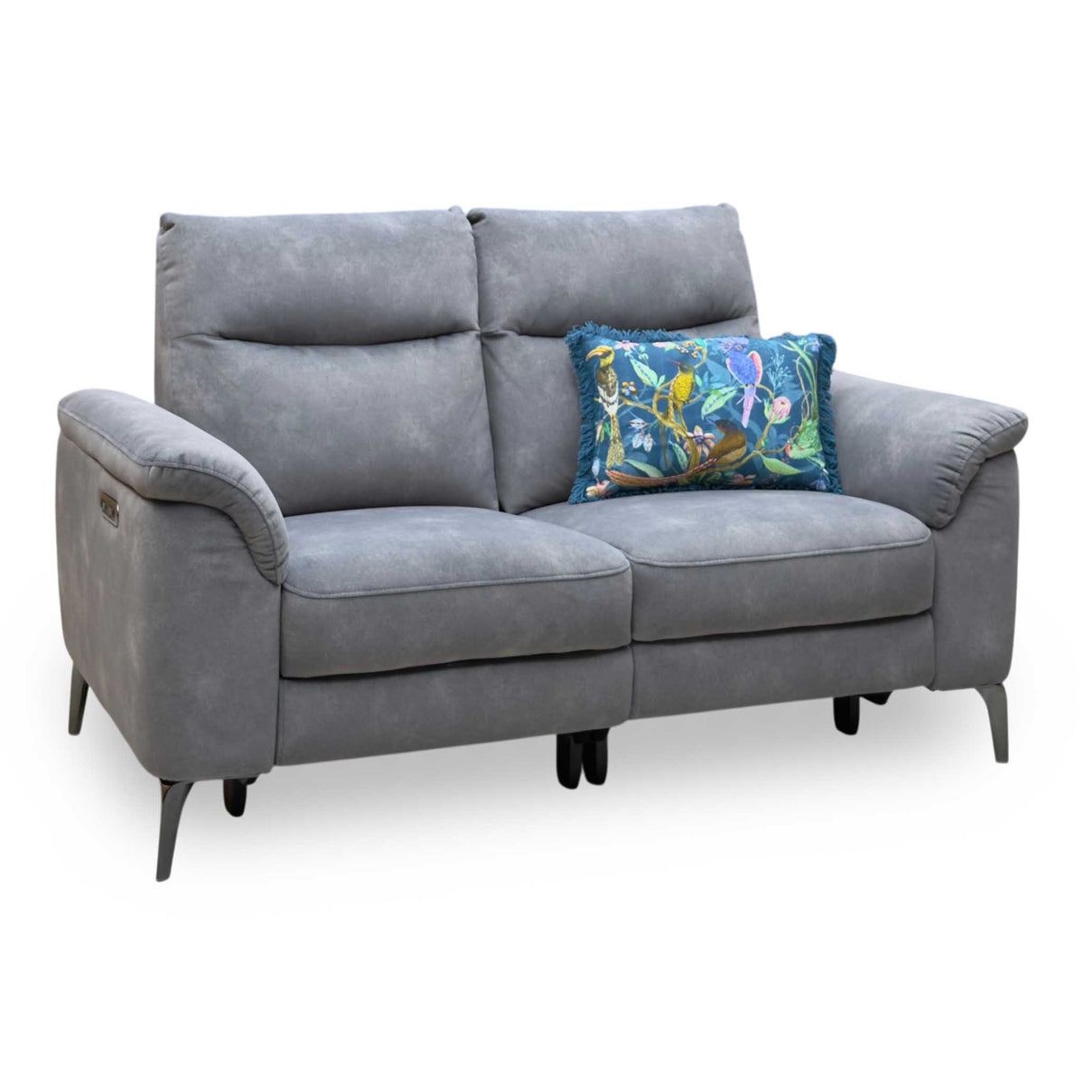 'Morgan' Dexter Mocha Grey 43504 Velvet Fabric 2 Seater Power Recliner Sofa
