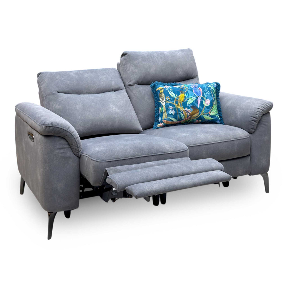 'Morgan' Dexter Mocha Grey 43504 Velvet Fabric 2 Seater Power Recliner Sofa