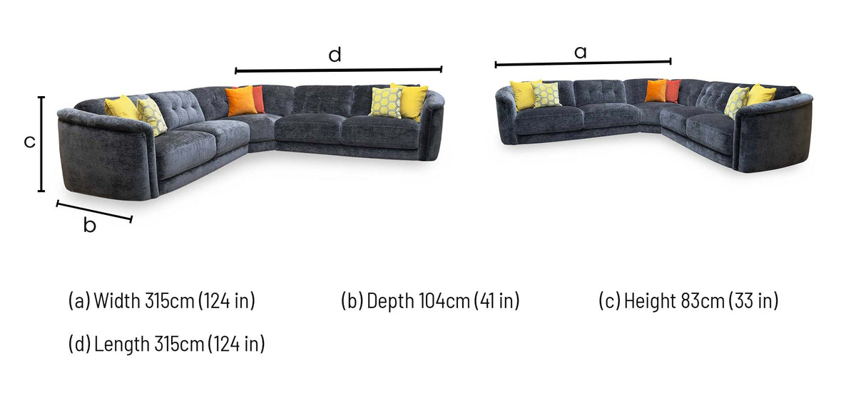 'Monarch' Aston Jet Black 47514 Linen Fabric Large Corner Sofa