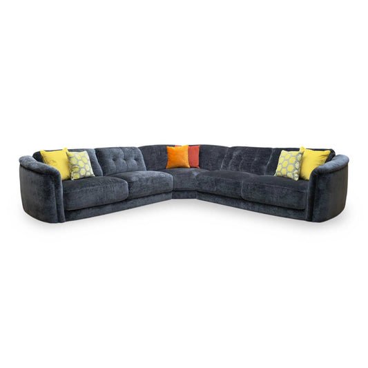 Monarch Aston Jet Black 47514 Linen Fabric Large Corner Sofa
