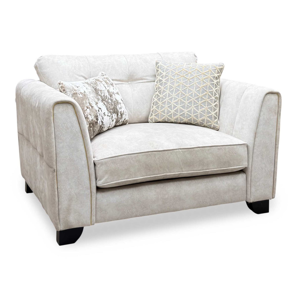 ‘Mariah’ Dapple Ivory-Tri Brass Insert Velvet Fabric Classic Back Snuggler Chair
