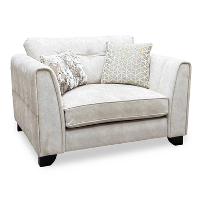 ‘Mariah’ Dapple Ivory-Tri Brass Insert Velvet Fabric Classic Back Snuggler Chair