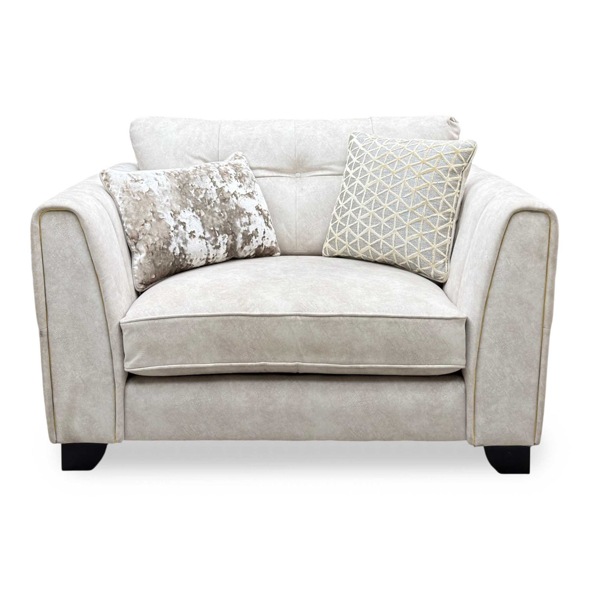 ‘Mariah’ Dapple Ivory-Tri Brass Insert Velvet Fabric Classic Back Snuggler Chair