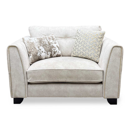 ‘Mariah’ Dapple Ivory-Tri Brass Insert Velvet Fabric Classic Back Snuggler Chair