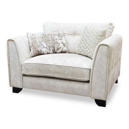 ‘Mariah’ Dapple Ivory-Tri Brass Insert Velvet Fabric Classic Back Snuggler Chair