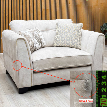 ‘Mariah’ Dapple Ivory-Tri Brass Insert Velvet Fabric Classic Back Snuggler Chair