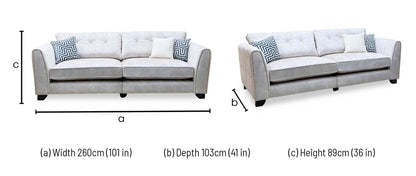 'Mariah' Dapple Ivory-Tri Brass Insert Velvet Fabric 4 Seater Classic Back Split Frame Sofa