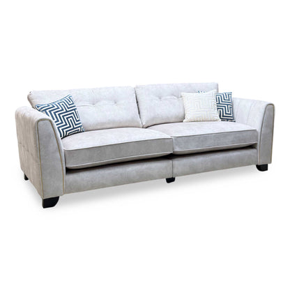 'Mariah' Dapple Ivory-Tri Brass Insert Velvet Fabric 4 Seater Classic Back Split Frame Sofa