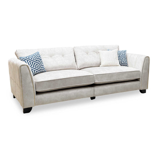 Mariah Dapple Ivory-Tri Brass Insert Velvet Fabric 4 Seater Classic Back Split Frame Sofa