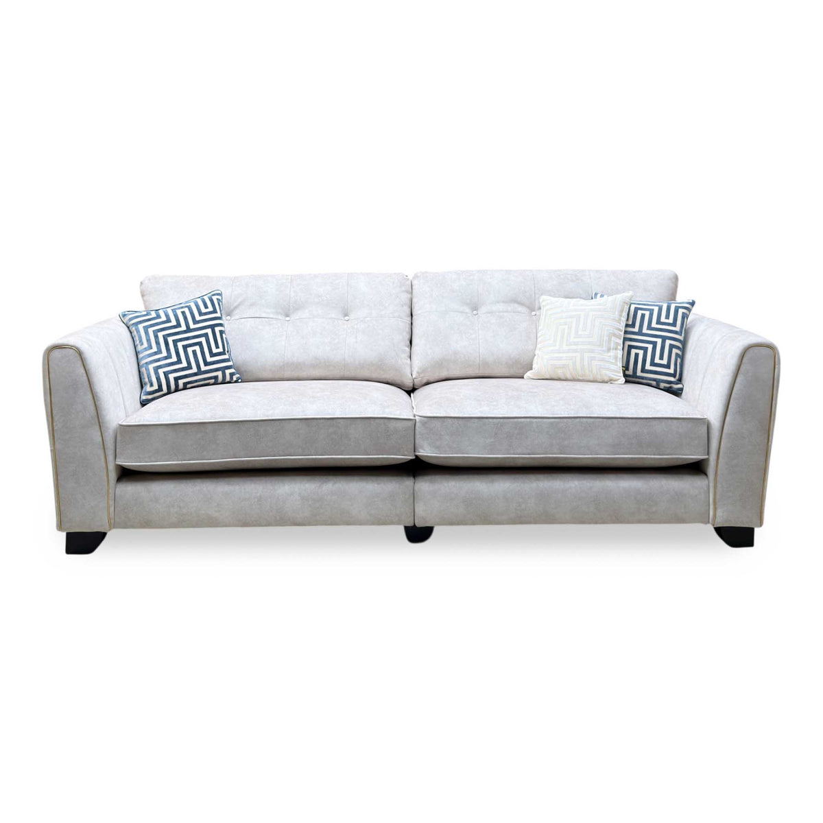 'Mariah' Dapple Ivory-Tri Brass Insert Velvet Fabric 4 Seater Classic Back Split Frame Sofa