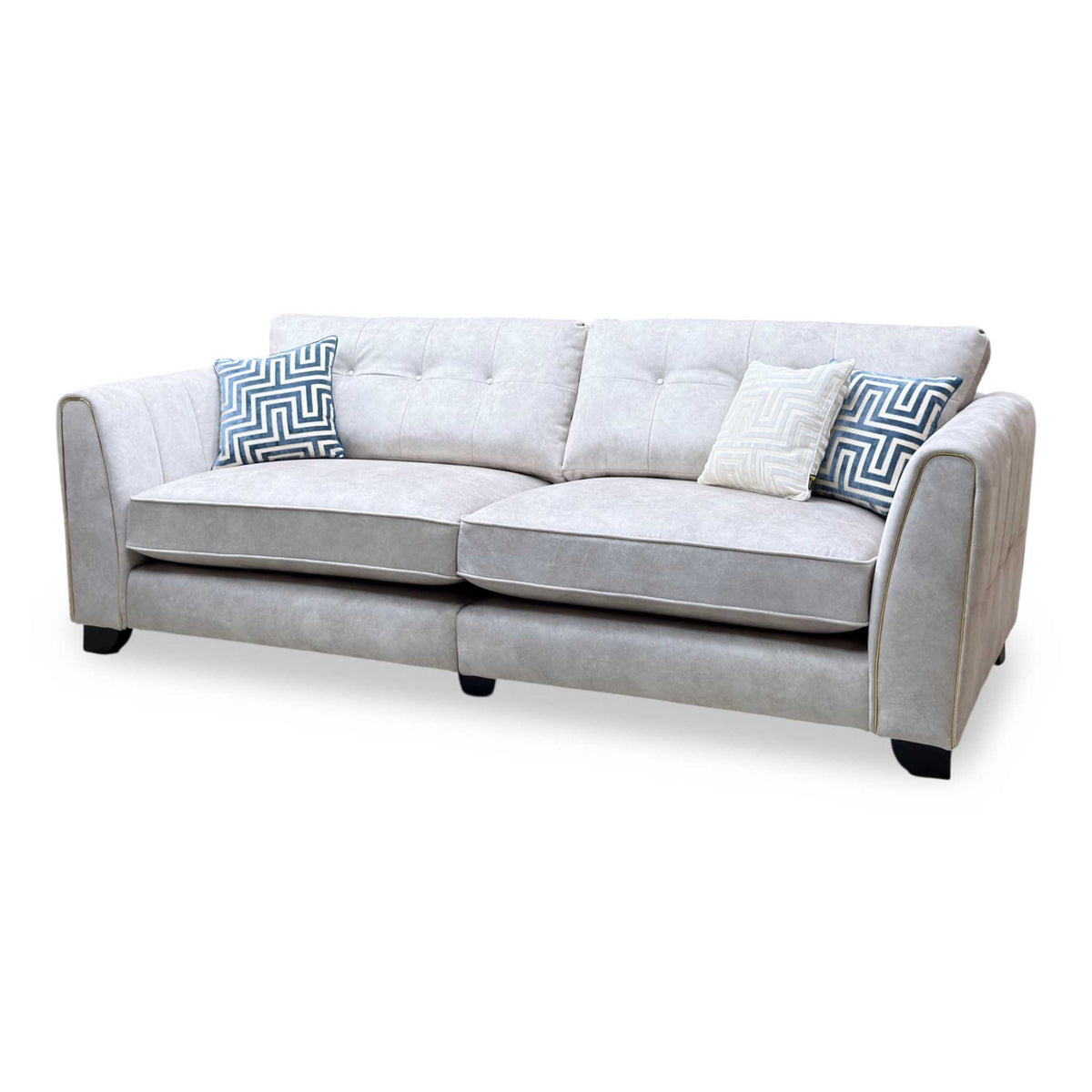 'Mariah' Dapple Ivory-Tri Brass Insert Velvet Fabric 4 Seater Classic Back Split Frame Sofa