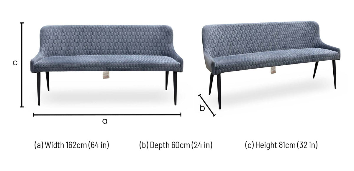 'Sapporo' Granite Grey Velvet Fabric Dining Bench