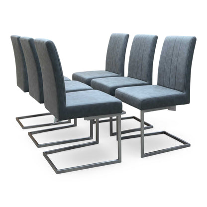 ‘Grigio’ Grey Fabric Set of 6 Cantilever Dining Chairs